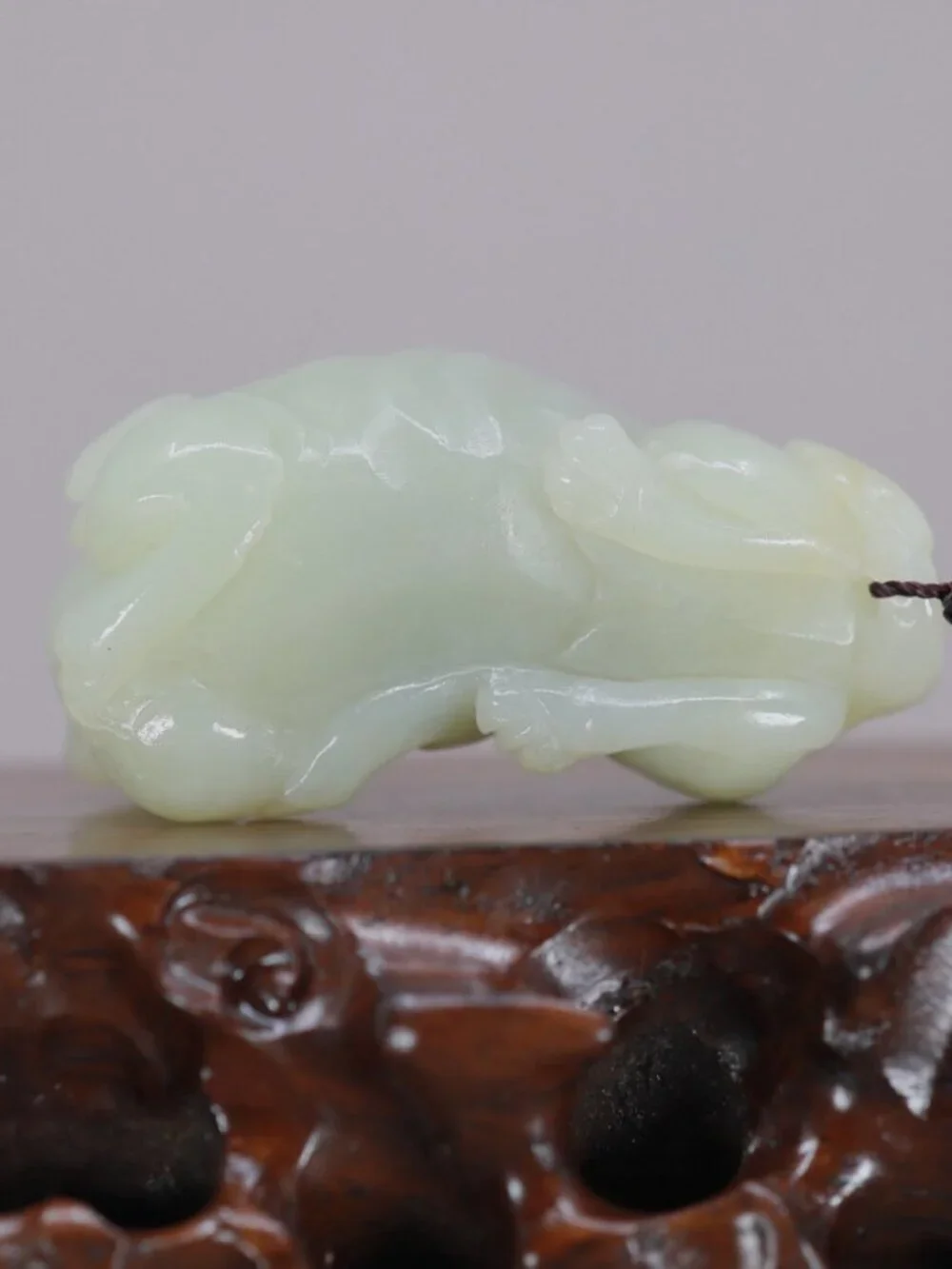 Chinese Hetian Jade Pendant w Unicorn Foo Dog